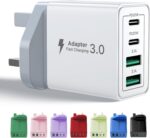 USB C Plug Fast Charge, 40W 4-Port Multi USB Charger Plug UK Dual Port PD Power Adapter +QC Wall Plug Multiport Mains Type C Charging Plug for iPhone 16 15 14 13 12 11 Pro Max XS XR 8, Samsung, iPad